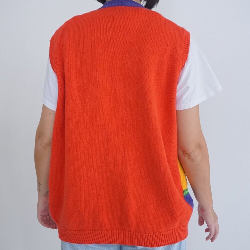 Vintage Star Blue Red Knit Beach Fish Sea Ocean Button Cardigan Sweater Vest L - Picture 3 of 12